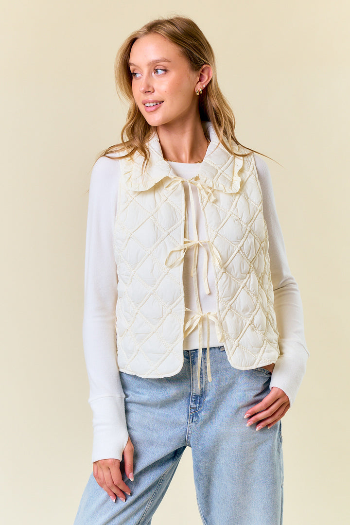 Ruffled Collar Quilted Vest