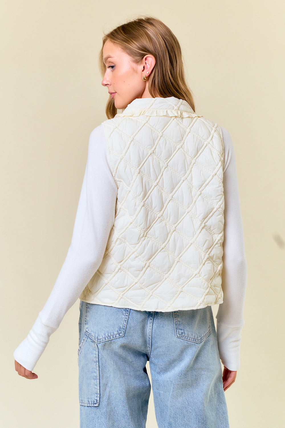 Ruffled Collar Quilted Vest