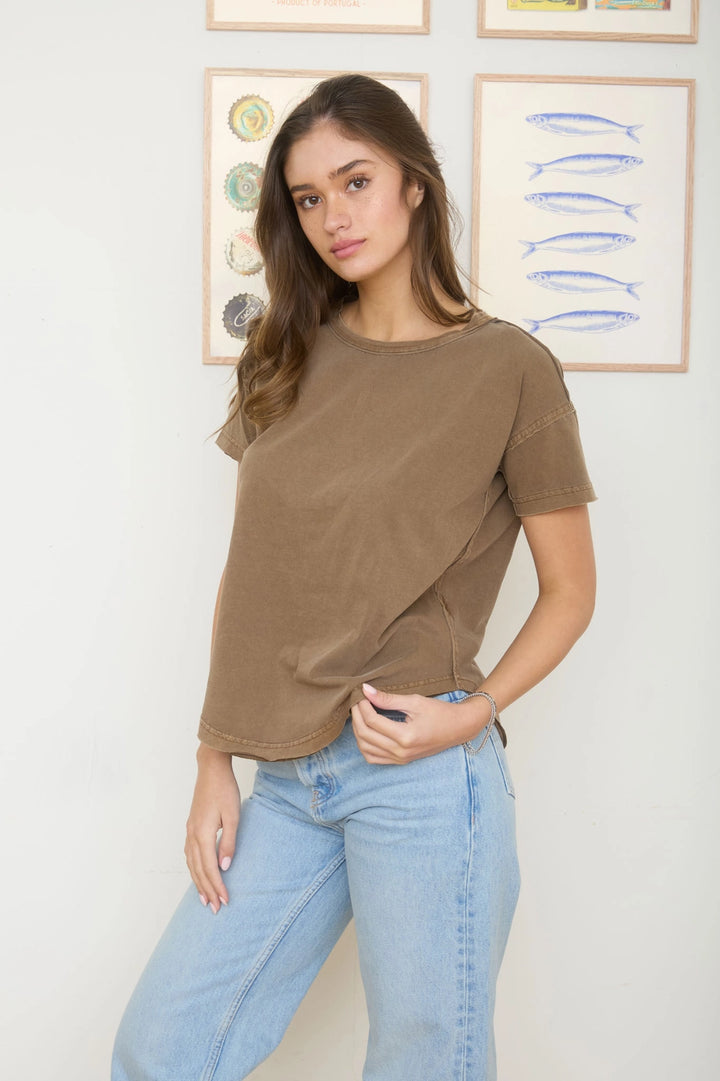 Exposed Seam Short Sleeve Top