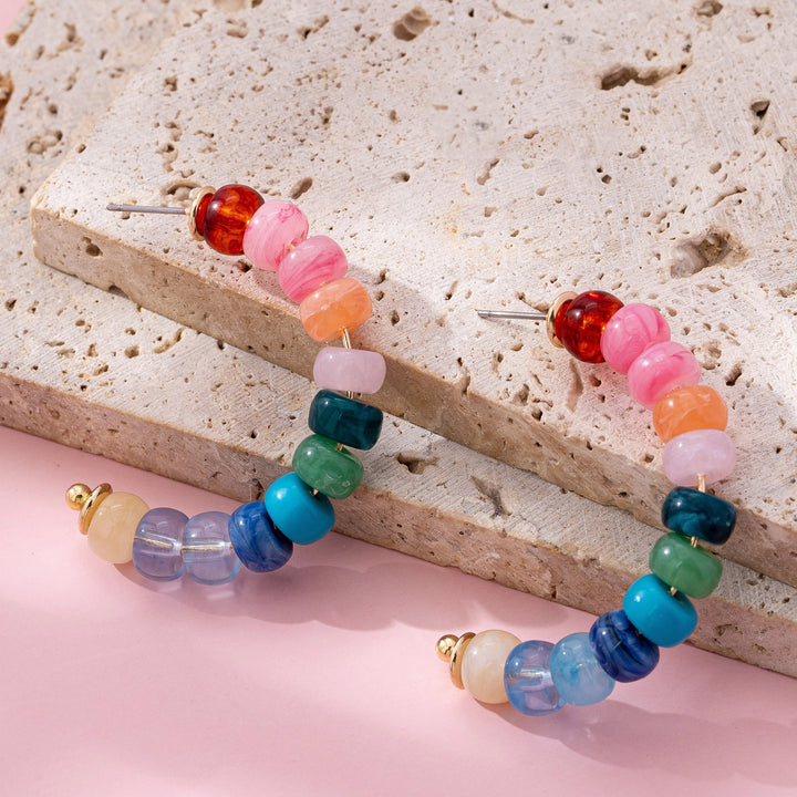 Rainbow Beaded Half Hoops