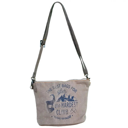 Repurposed Canvas Shoulder Bag - The Hardest Climb