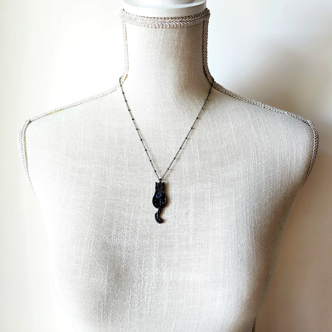 Moonstone Black Cat Moon Phase Necklace