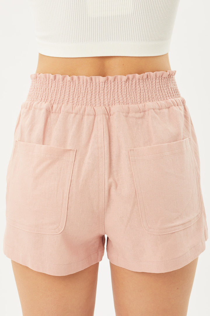 Smocked Waist Linen Shorts