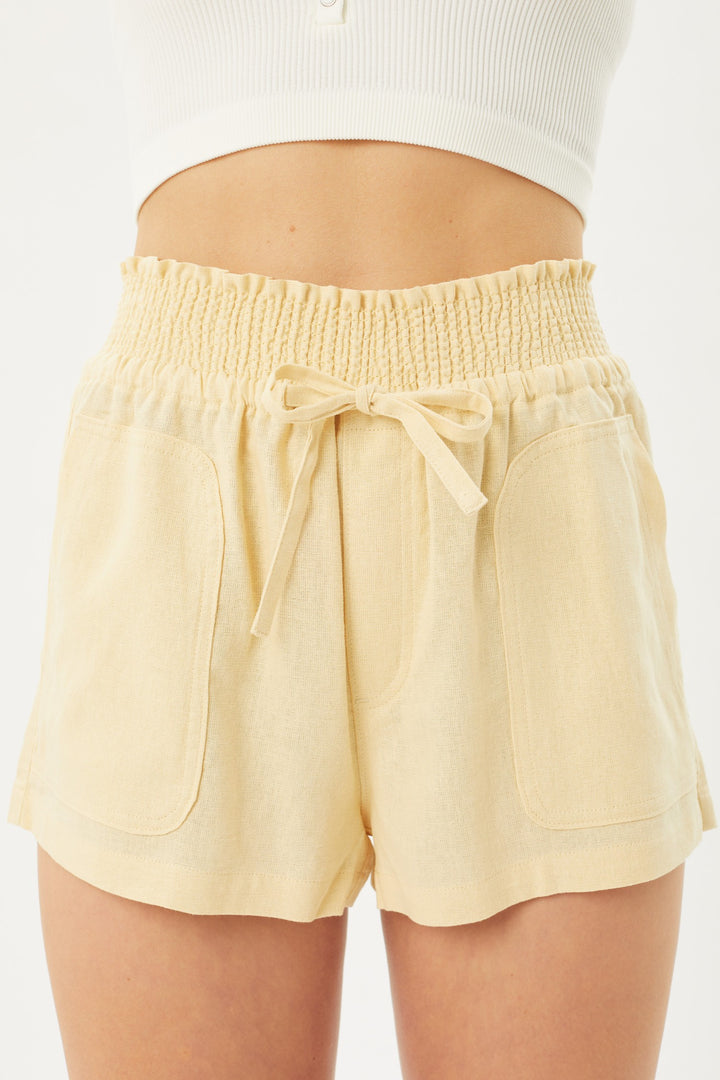 Smocked Waist Linen Shorts