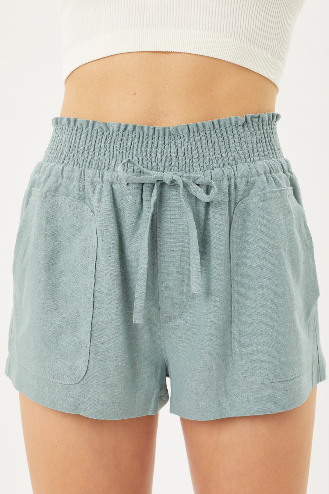 Smocked Waist Linen Shorts