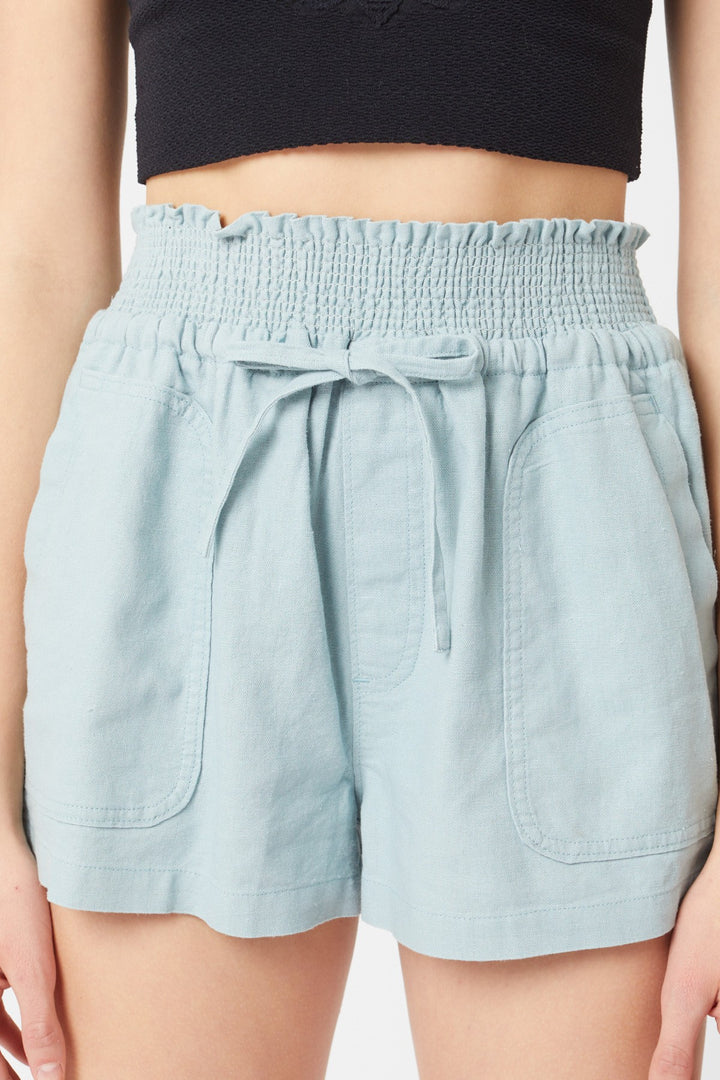 Smocked Waist Linen Shorts