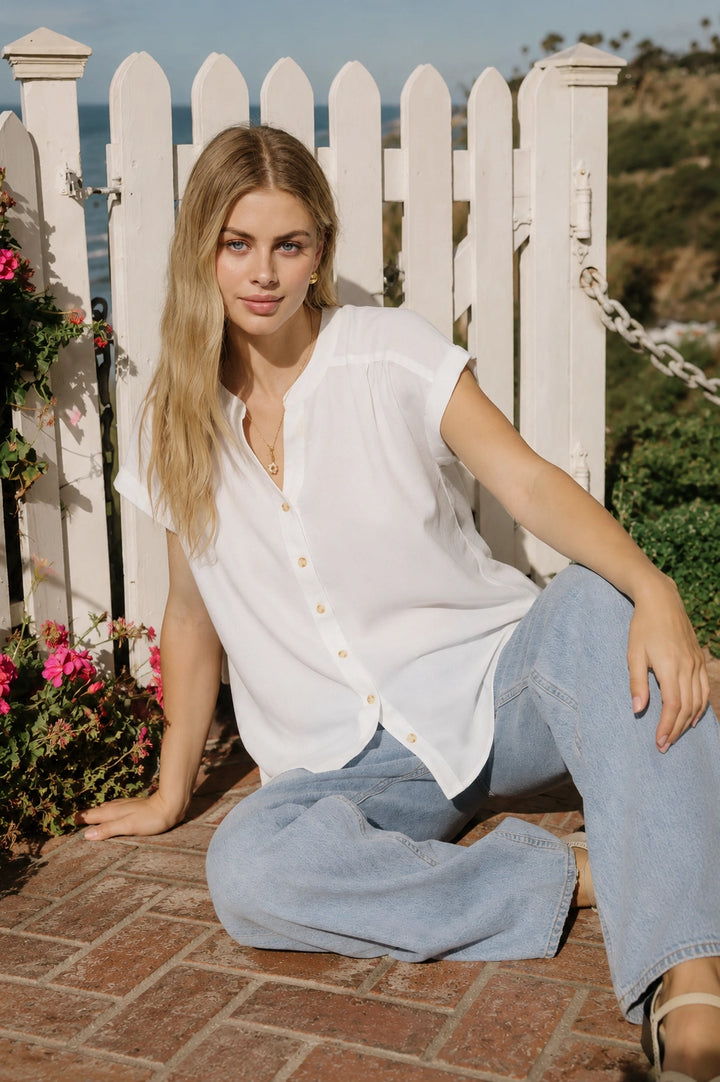 Cuffed Sleeve Button Down Top