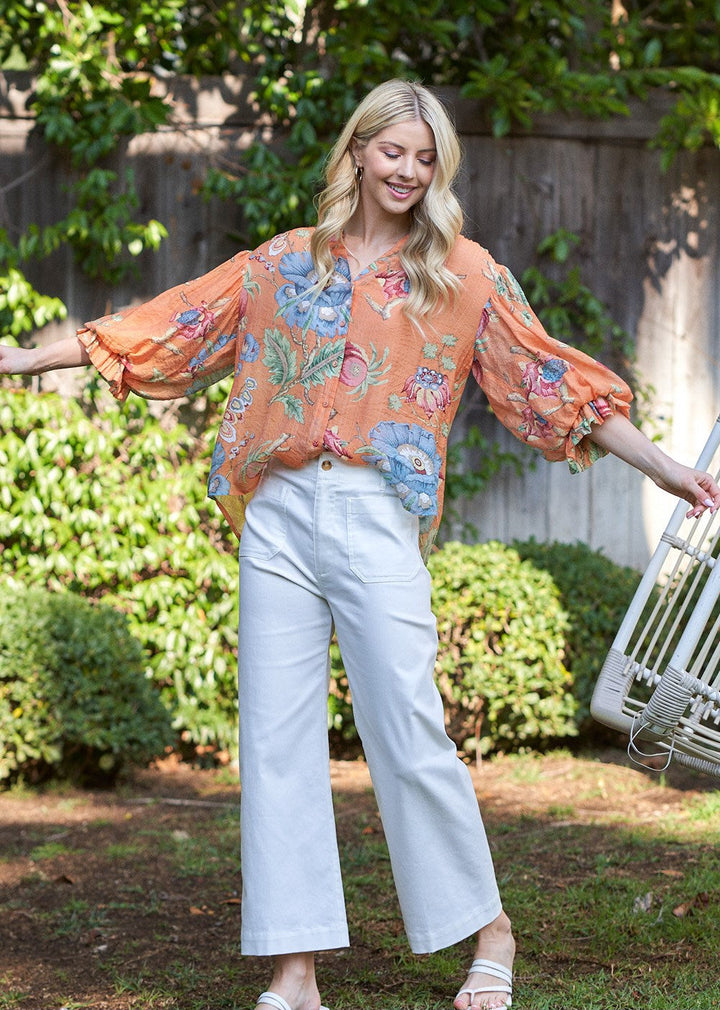 Botanical Button Up Top
