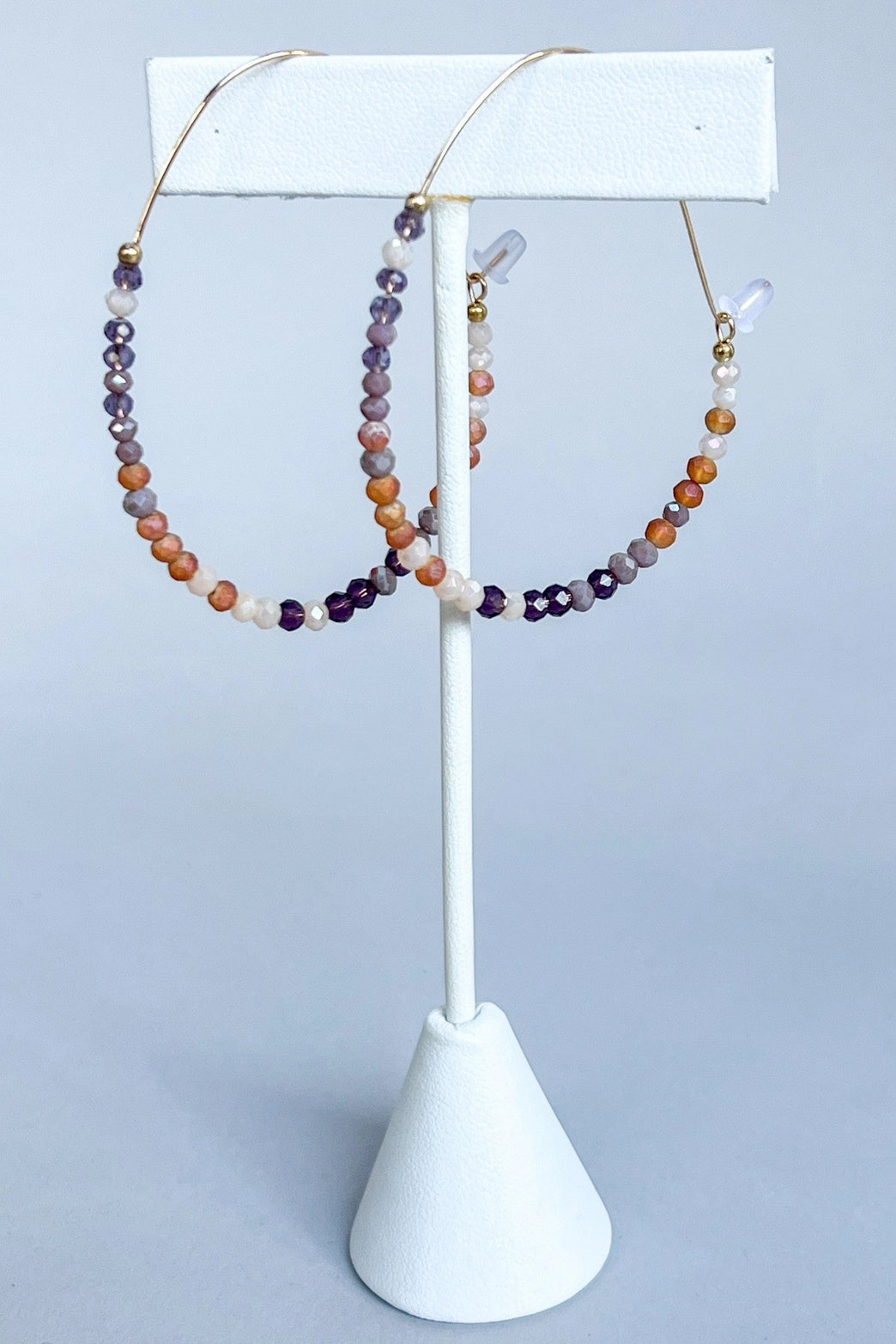 Purple Beaded Wire Hoops