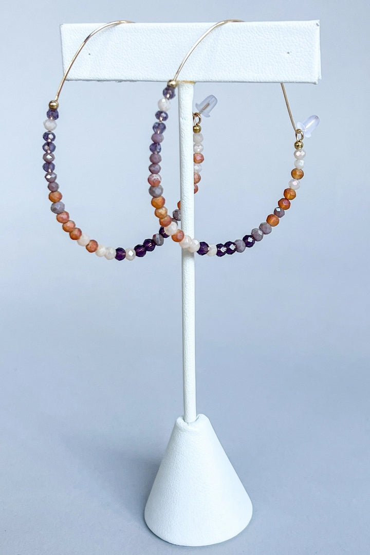 Purple Beaded Wire Hoops