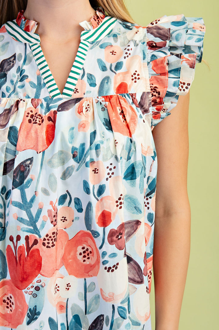 Contrast Stripe Floral Mini Dress