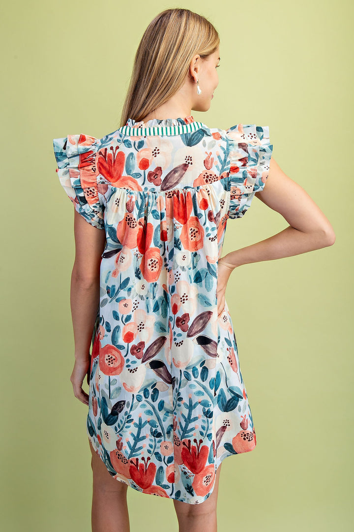 Contrast Stripe Floral Mini Dress