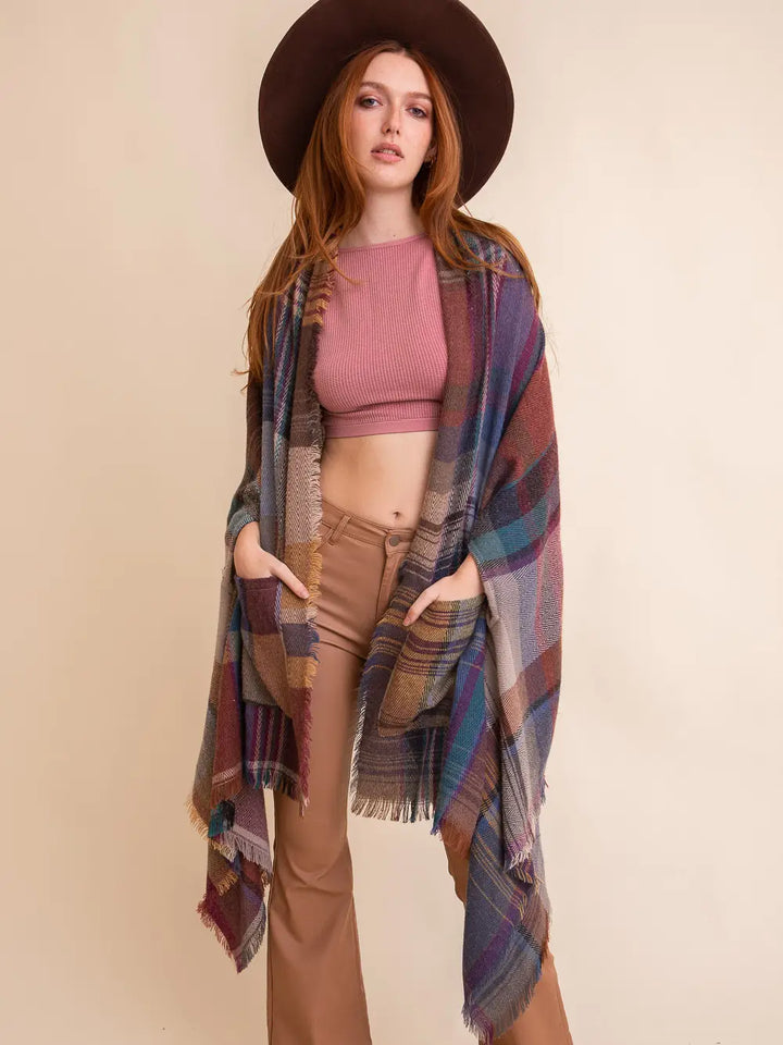 Plaid Pocketed Ruana