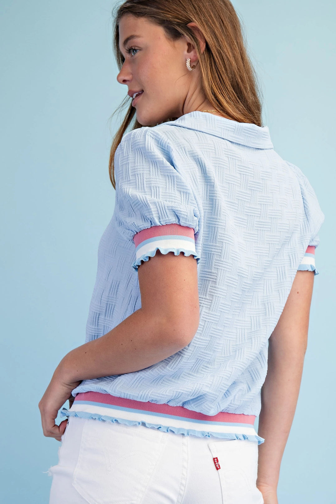 Contrast Stripe V Neck Top