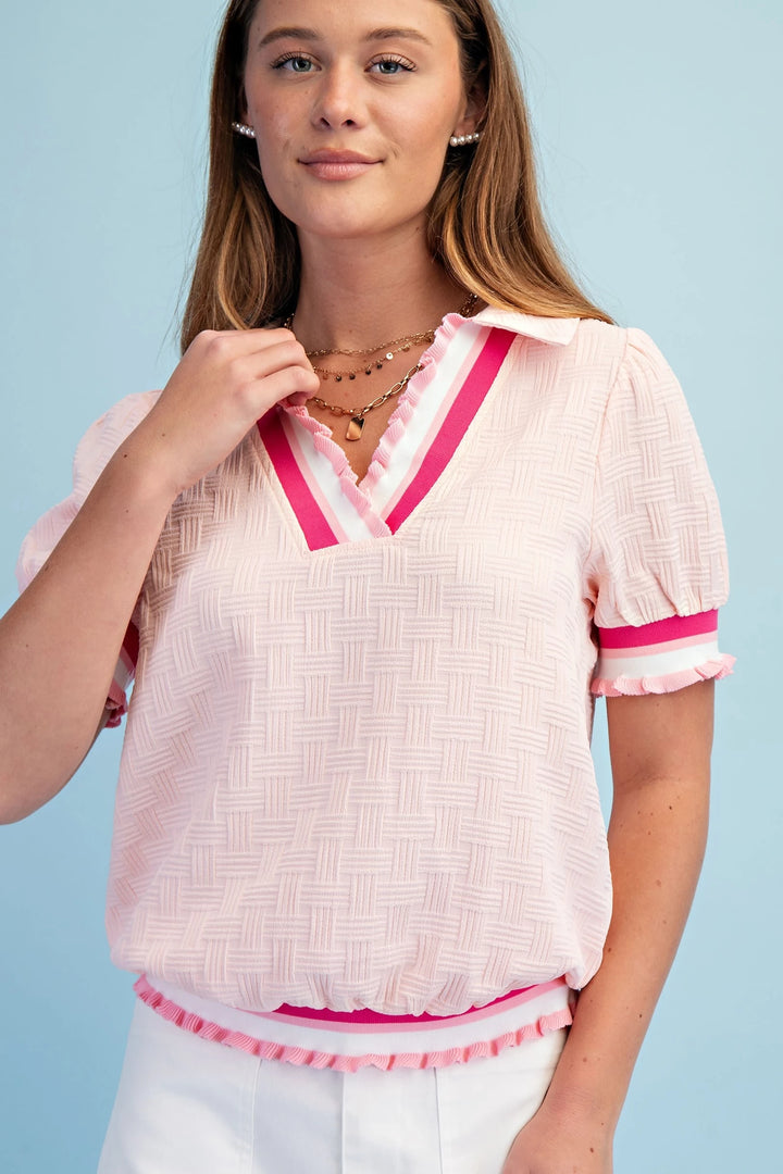 Contrast Stripe V Neck Top