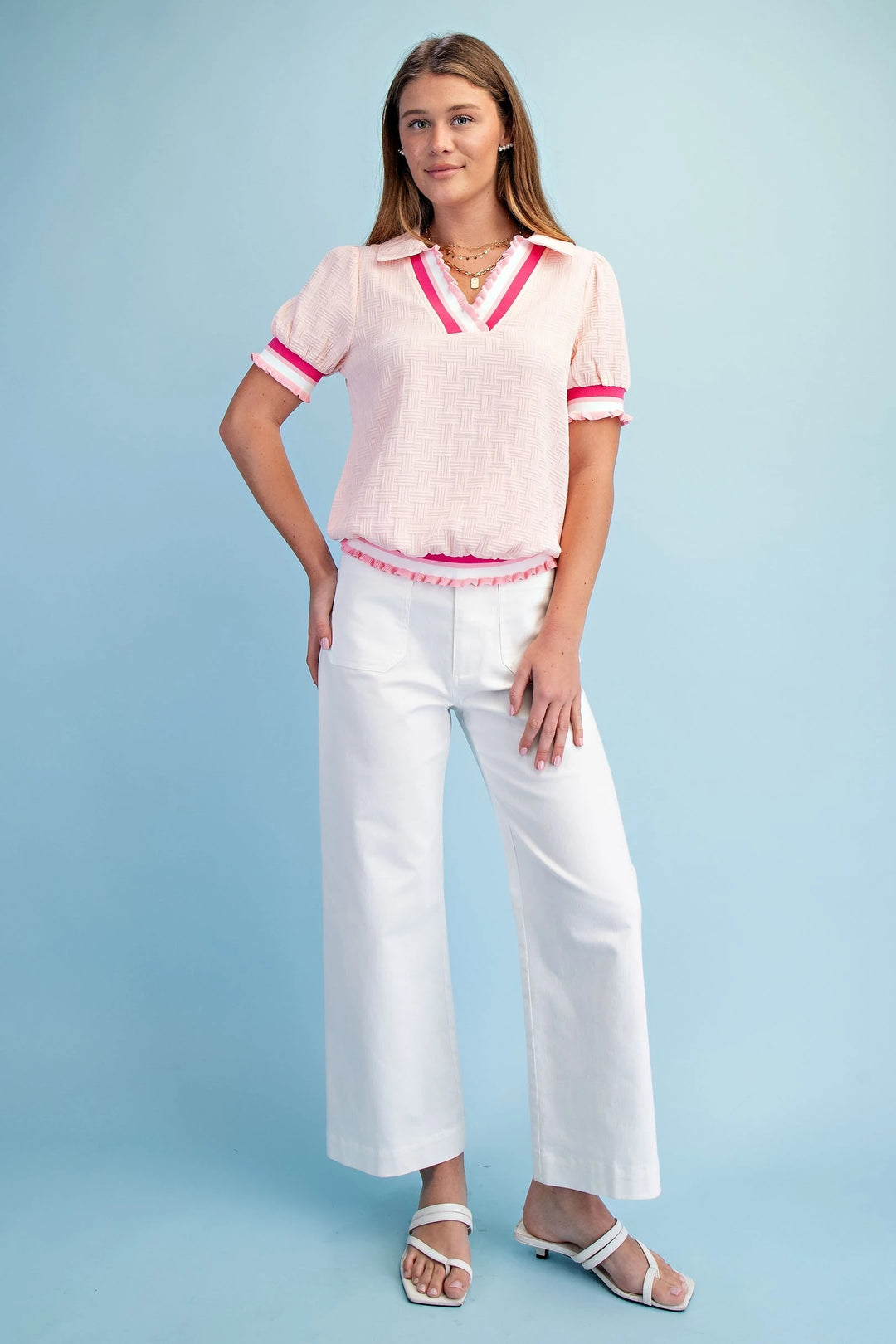 Contrast Stripe V Neck Top