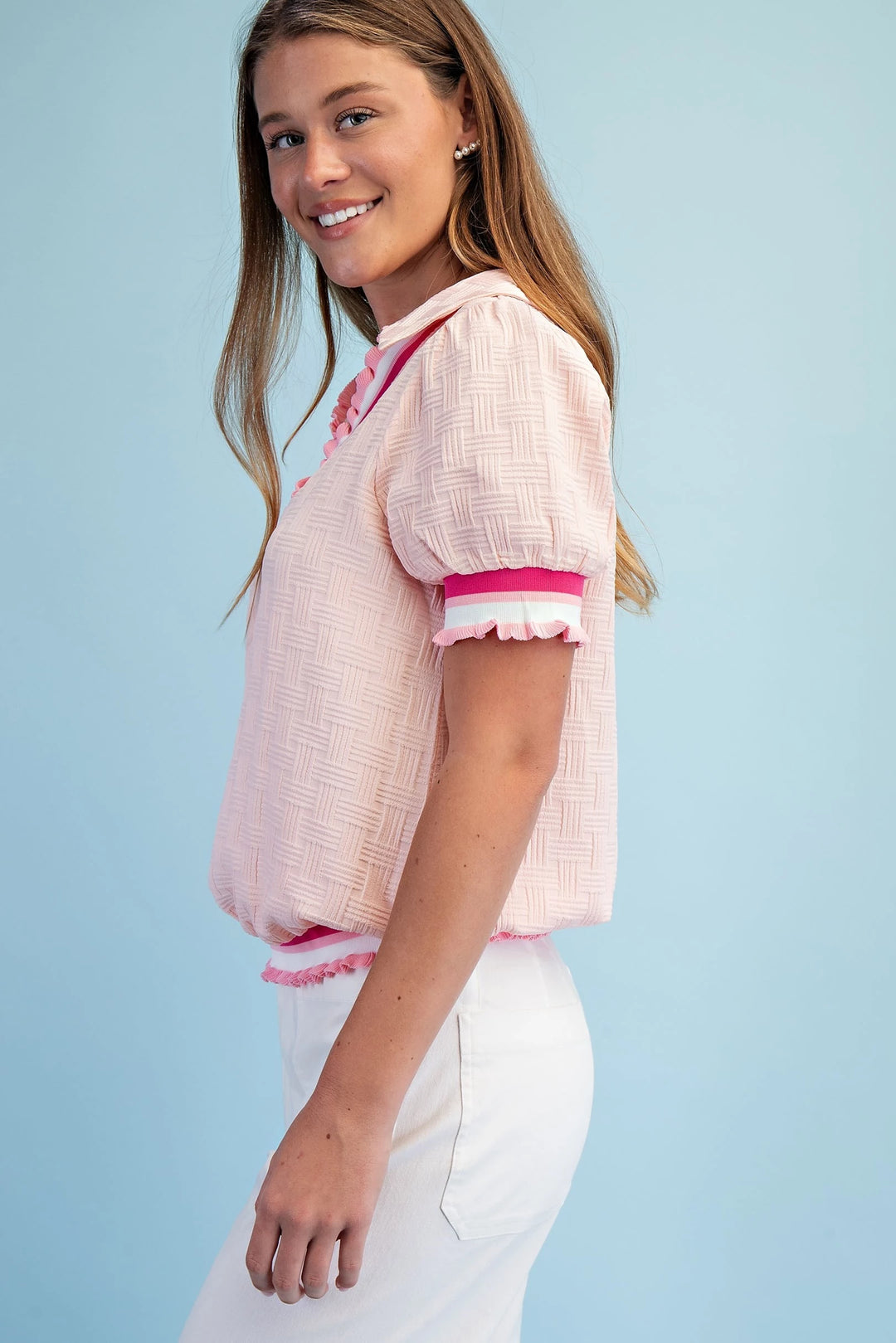 Contrast Stripe V Neck Top