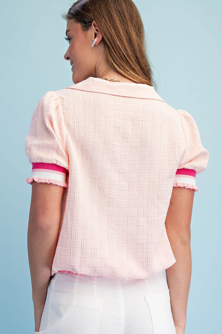 Contrast Stripe V Neck Top