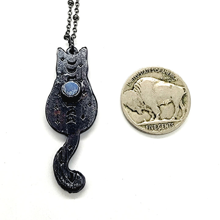 Moonstone Black Cat Moon Phase Necklace