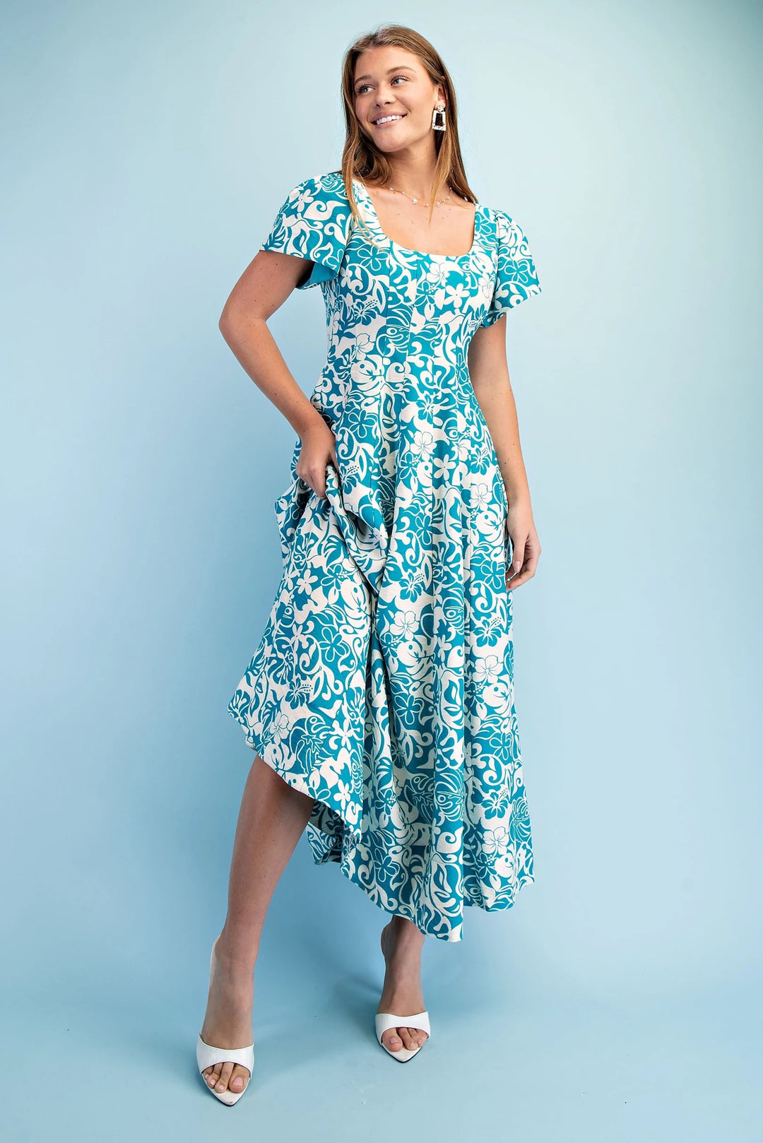 Two tone Tropical Maxi Dress