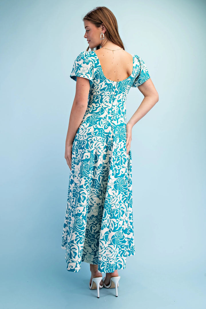 Two tone Tropical Maxi Dress