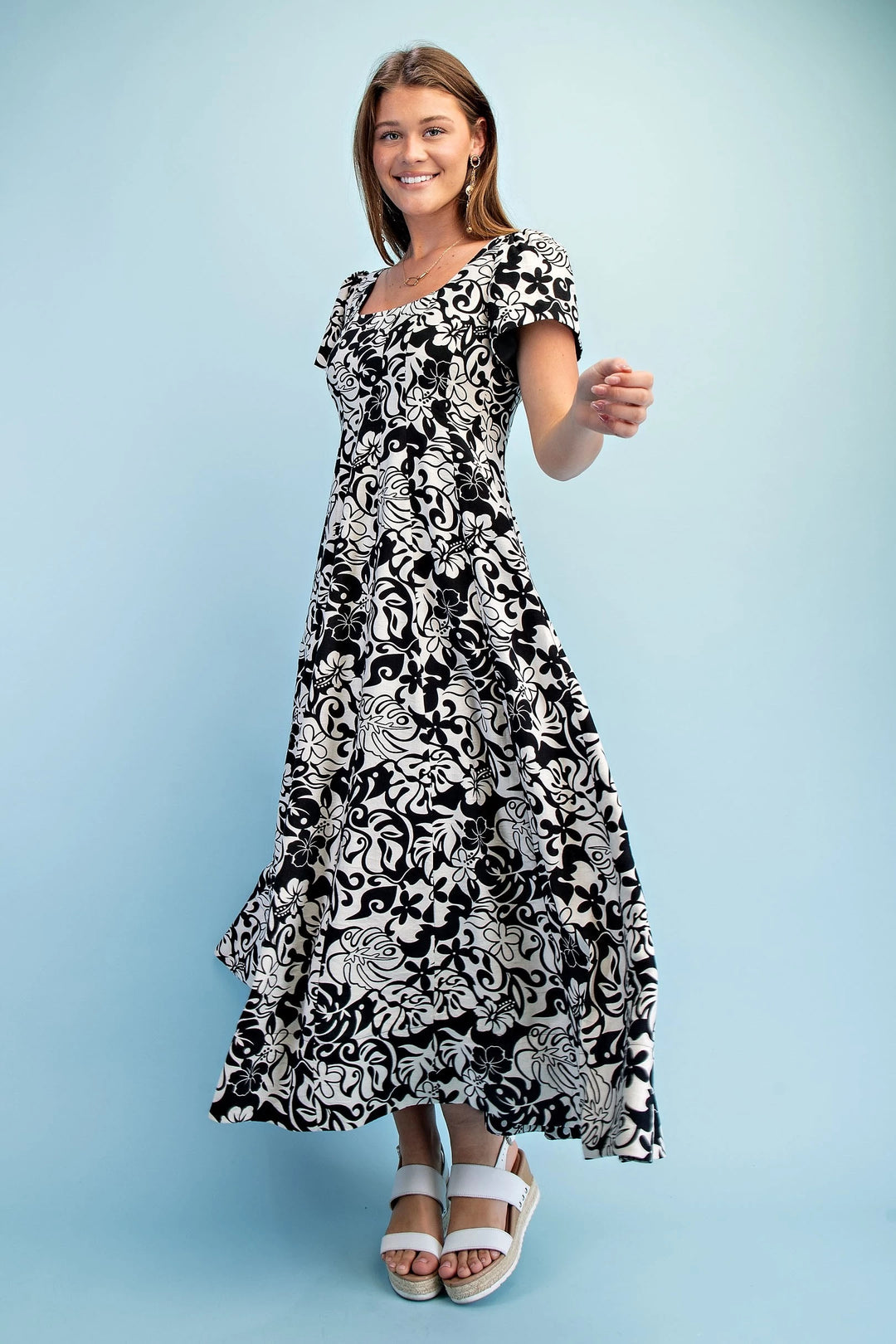 Two tone Tropical Maxi Dress