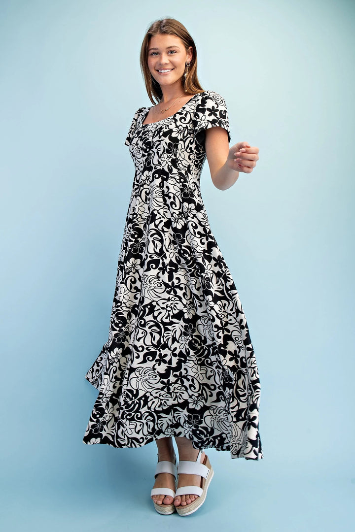 Two tone Tropical Maxi Dress