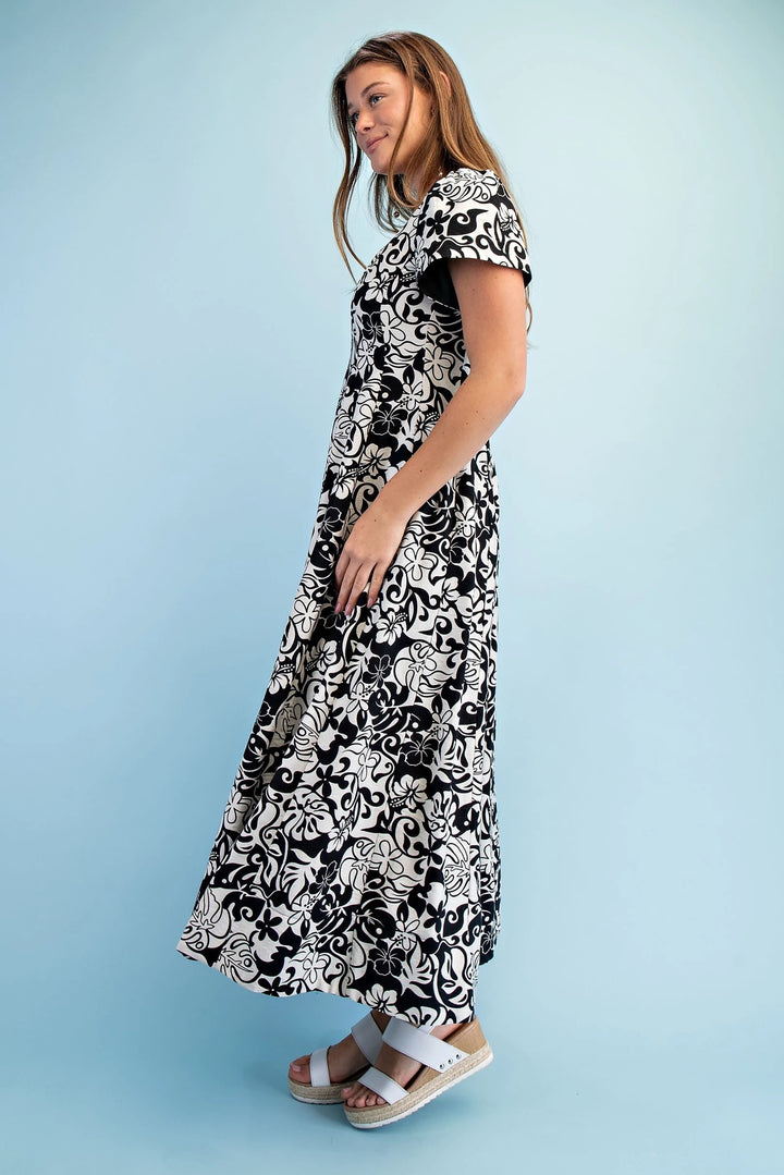 Two tone Tropical Maxi Dress