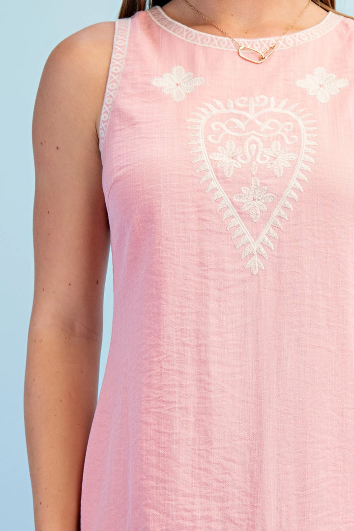 Embroidered Sleeveless Mini Dress
