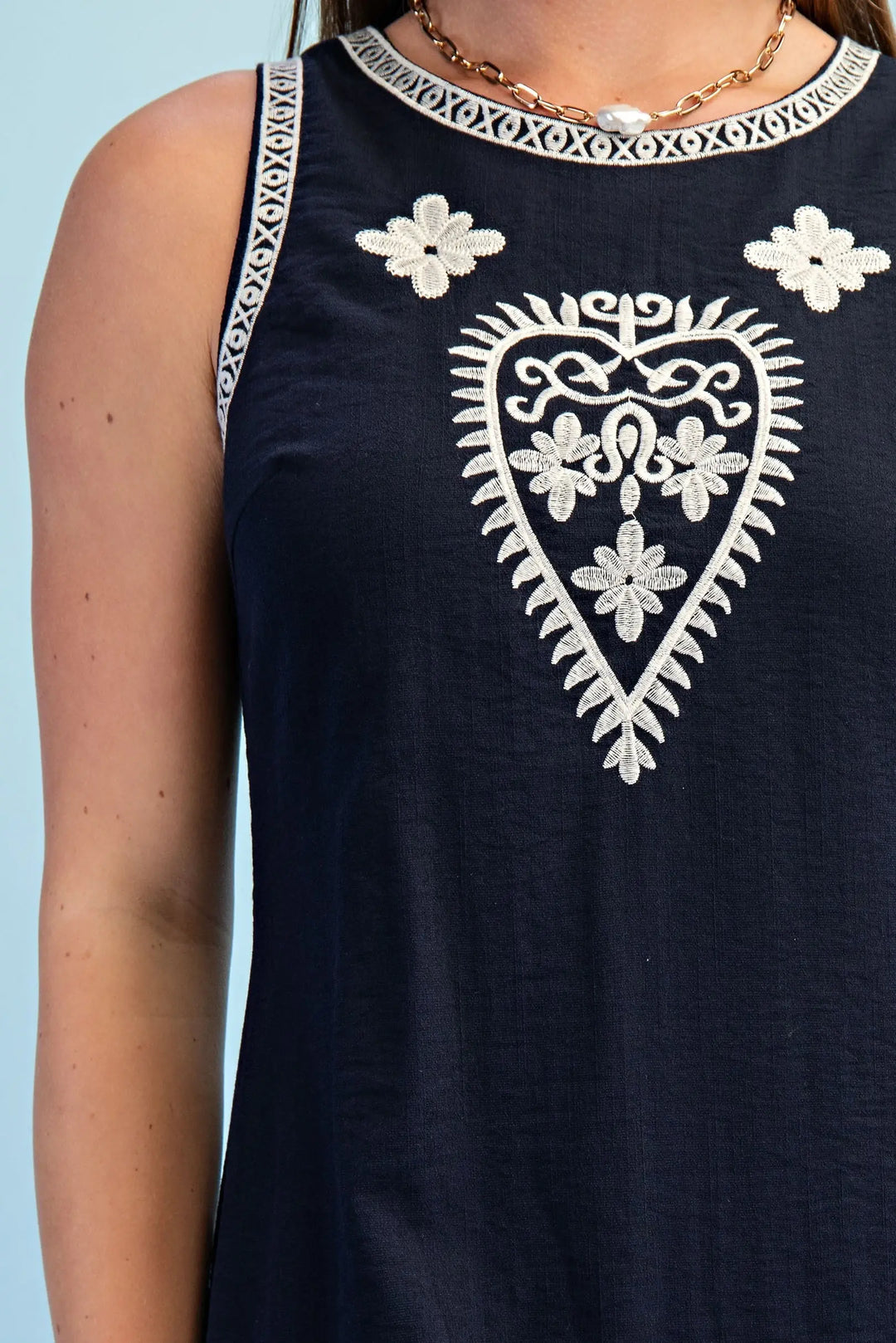 Embroidered Sleeveless Mini Dress