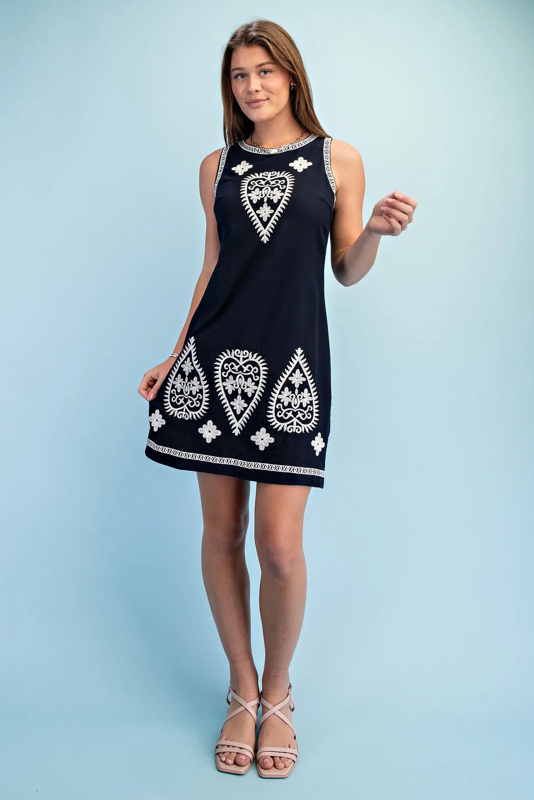 Embroidered Sleeveless Mini Dress