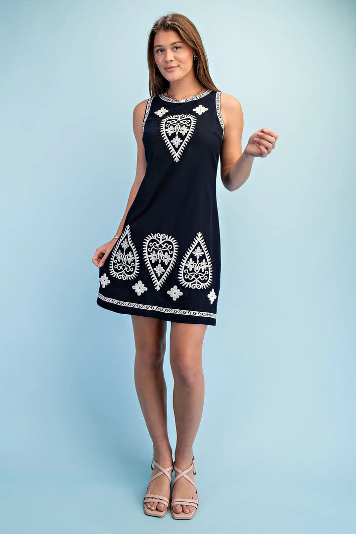 Embroidered Sleeveless Mini Dress