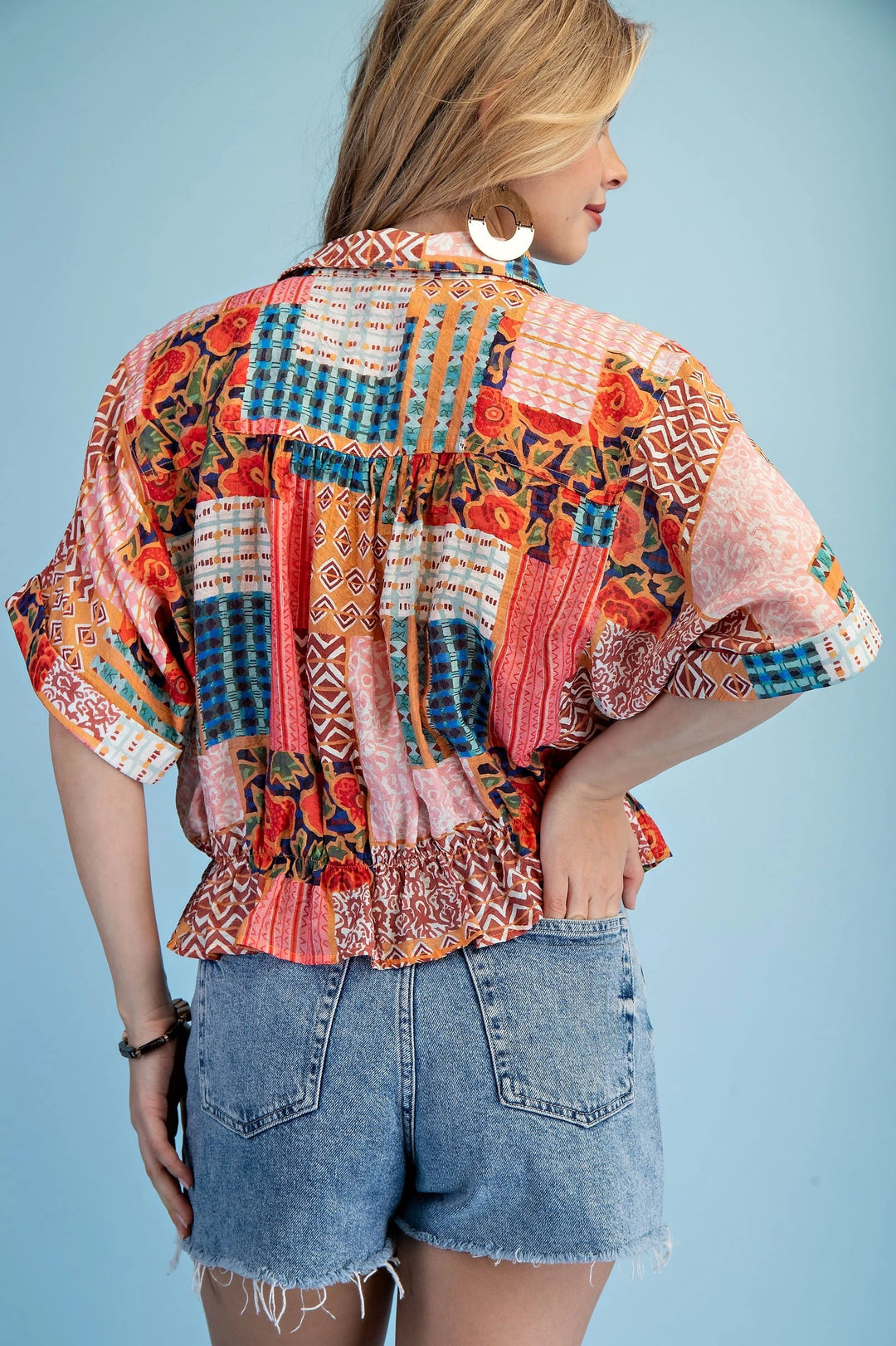 Mixed Prints Collared Top