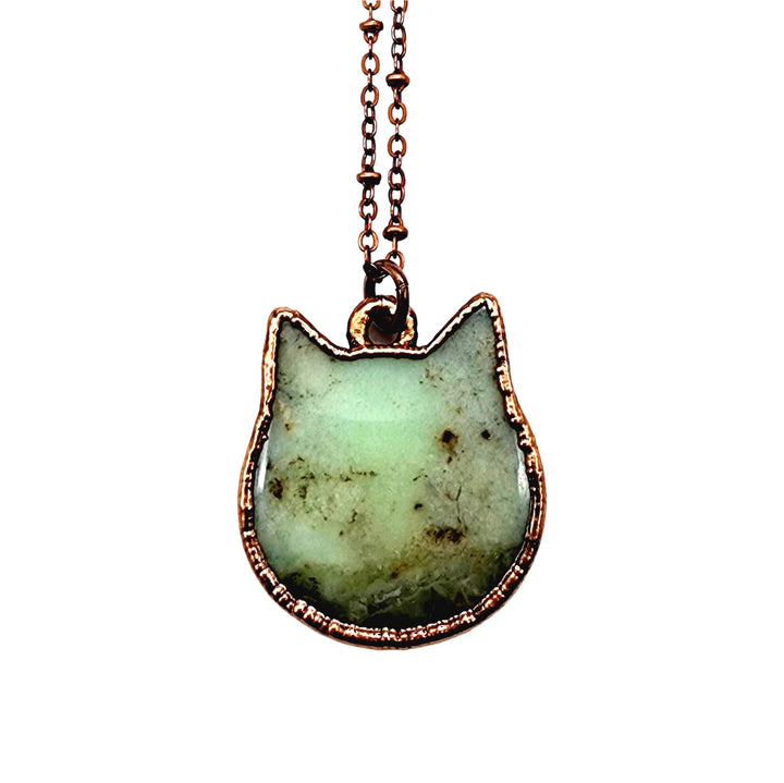 Apple Green Chrysoprase Cat Necklace