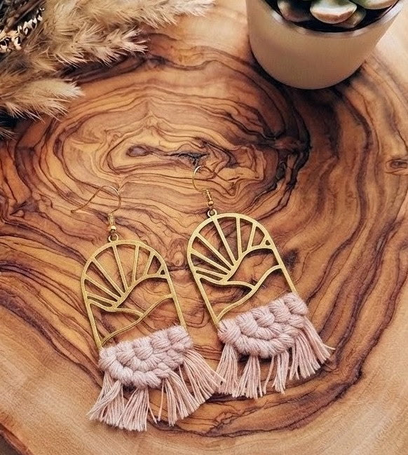 Sunrise In Lavender Pink Macramé Earrings