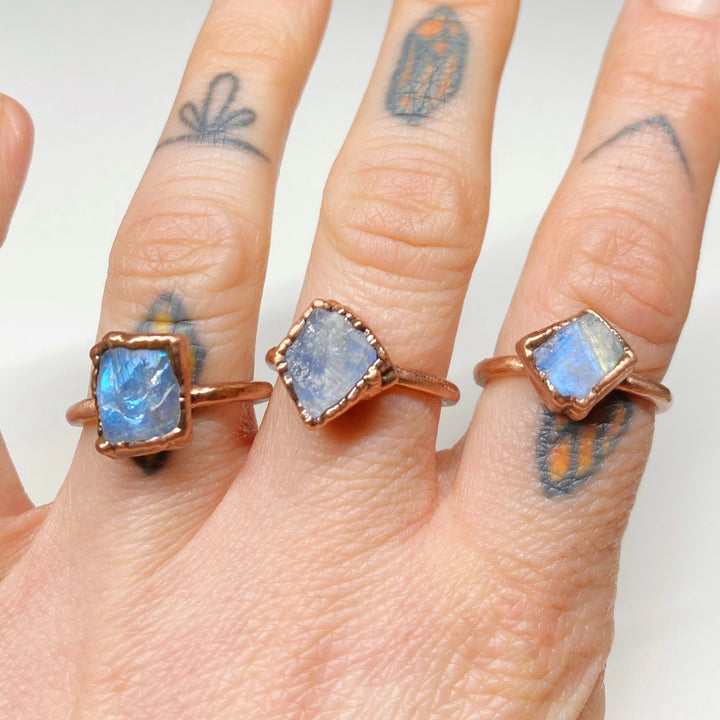 Raw Rainbow Moonstone Ring