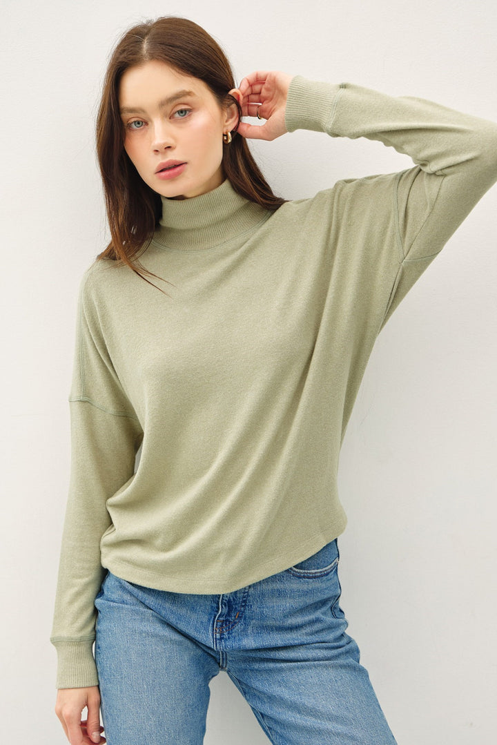 Turtleneck Dropped Shoulder Top