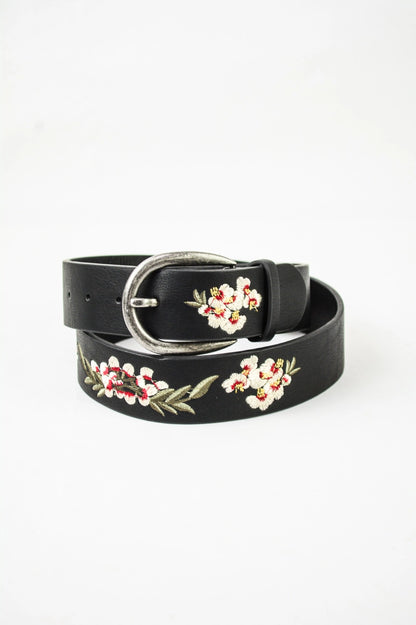 Hibiscus Embroidered Vegan Belt