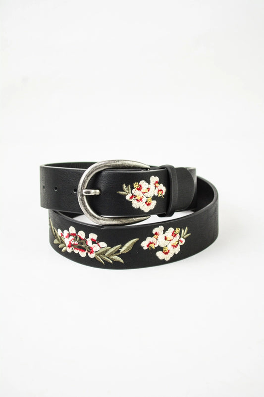 Hibiscus Embroidered Vegan Belt