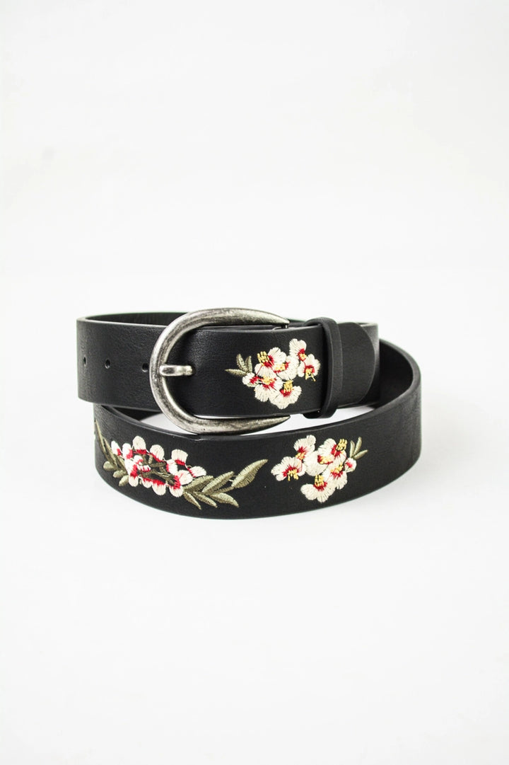 Hibiscus Embroidered Vegan Belt