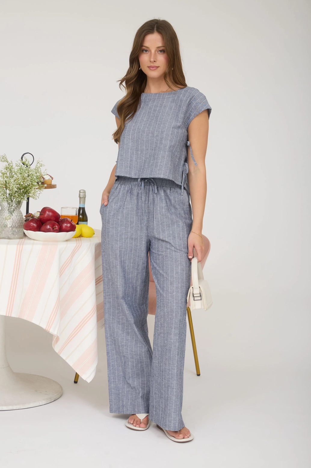 Striped Linen Drawstring Pants