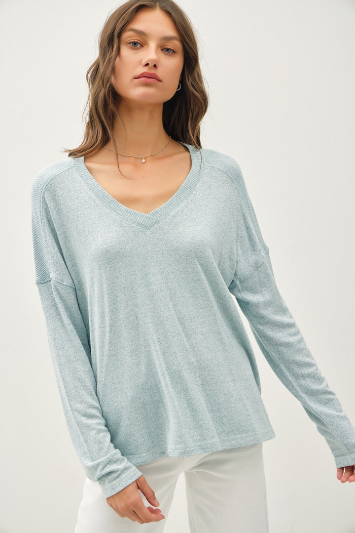 Ribbed Shoulder V Neck Top