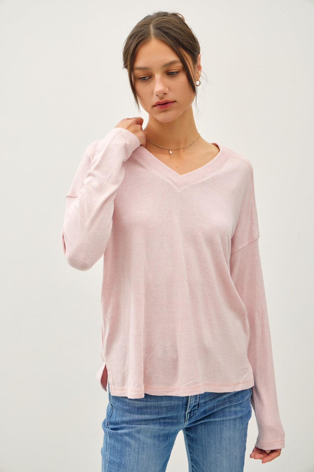 Ribbed Shoulder V Neck Top