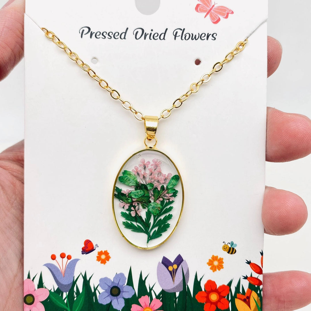 Oval Pressed Flower Necklace