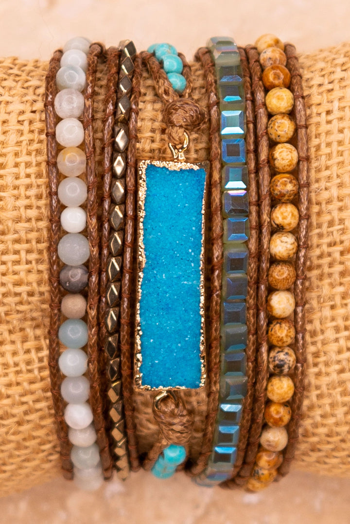 Leather + Stone Wrap Bracelet