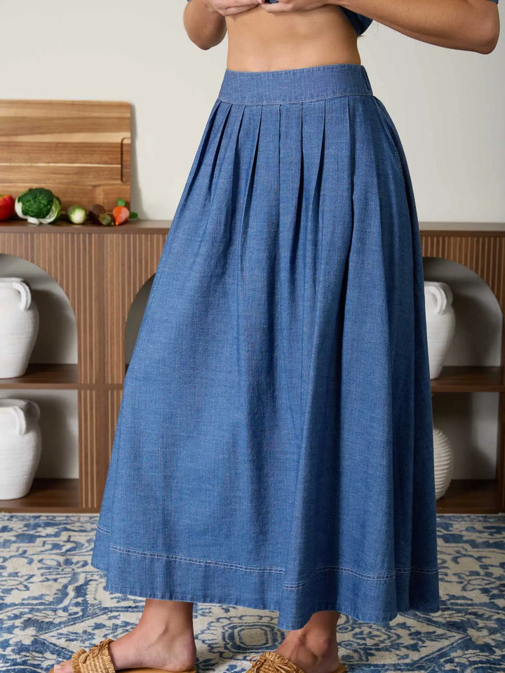 Pleated Denim Skirt