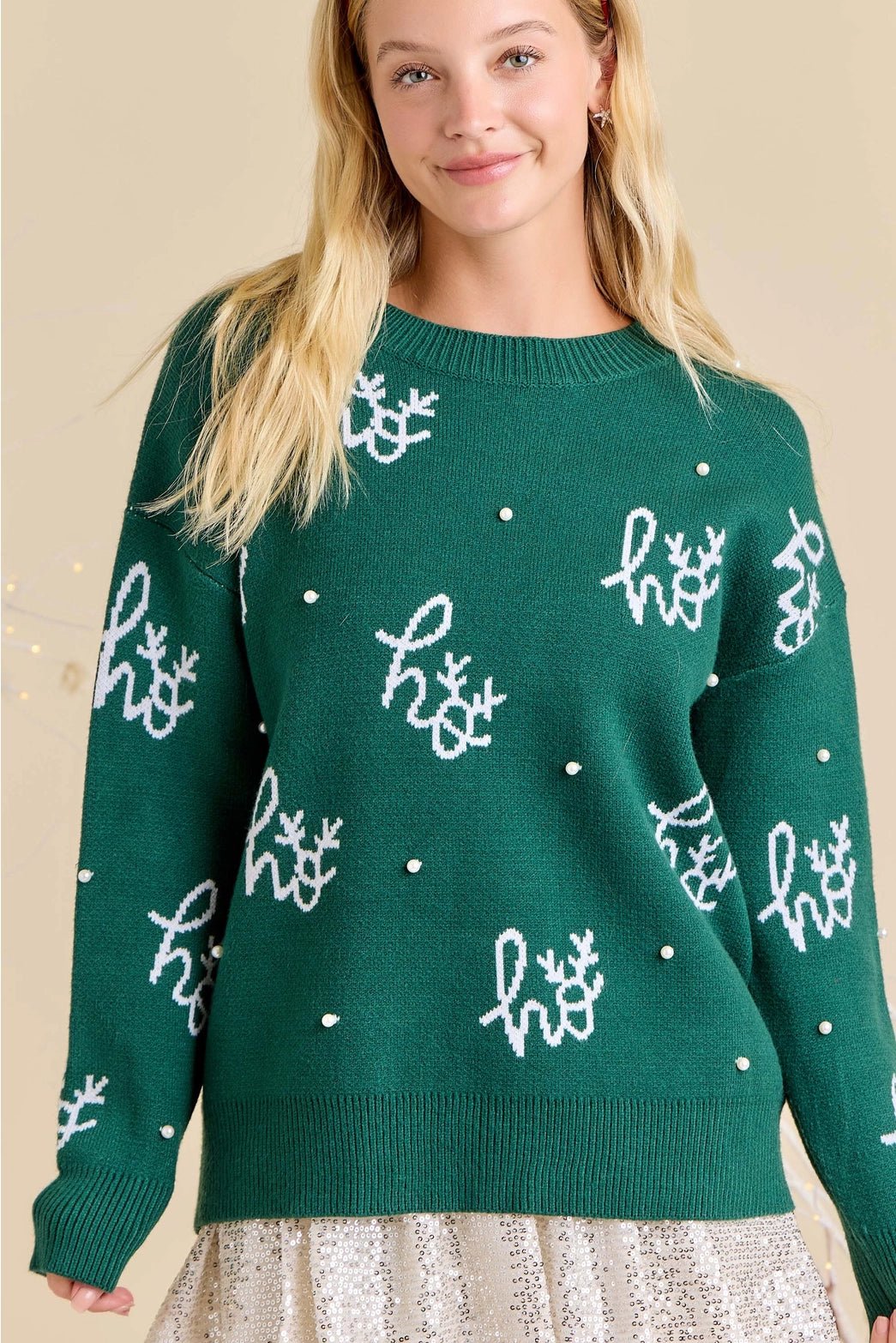 'Ho Ho Ho' Pearl Knit Sweater