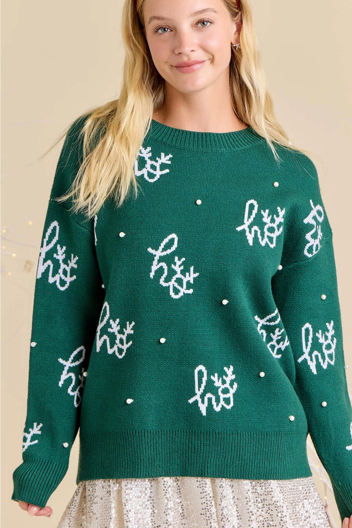 'Ho Ho Ho' Pearl Knit Sweater