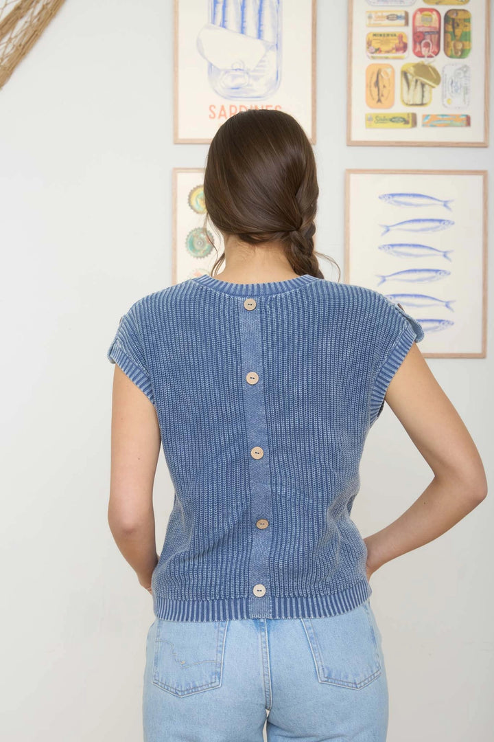 Acid Washed Back Button Top