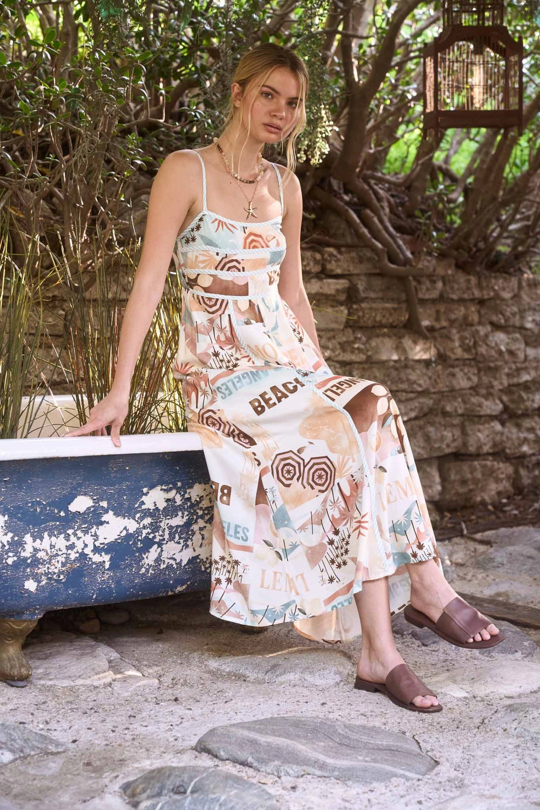 Beach Theme Dress With Contrast Piping
